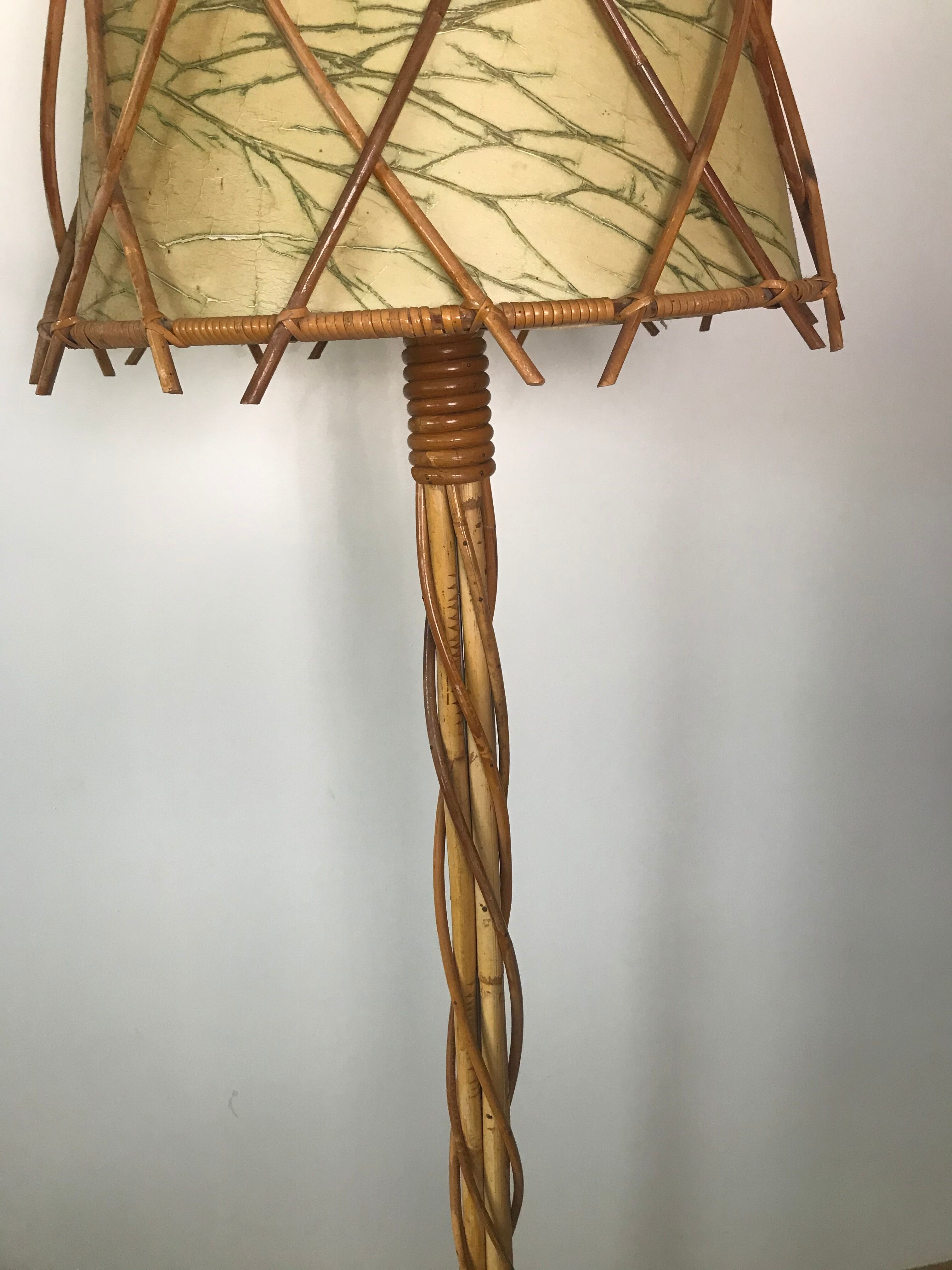 Vintage 60s handmade rattan floor lamp
