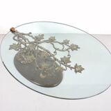 Table basse sculpturale en bronze et en verre