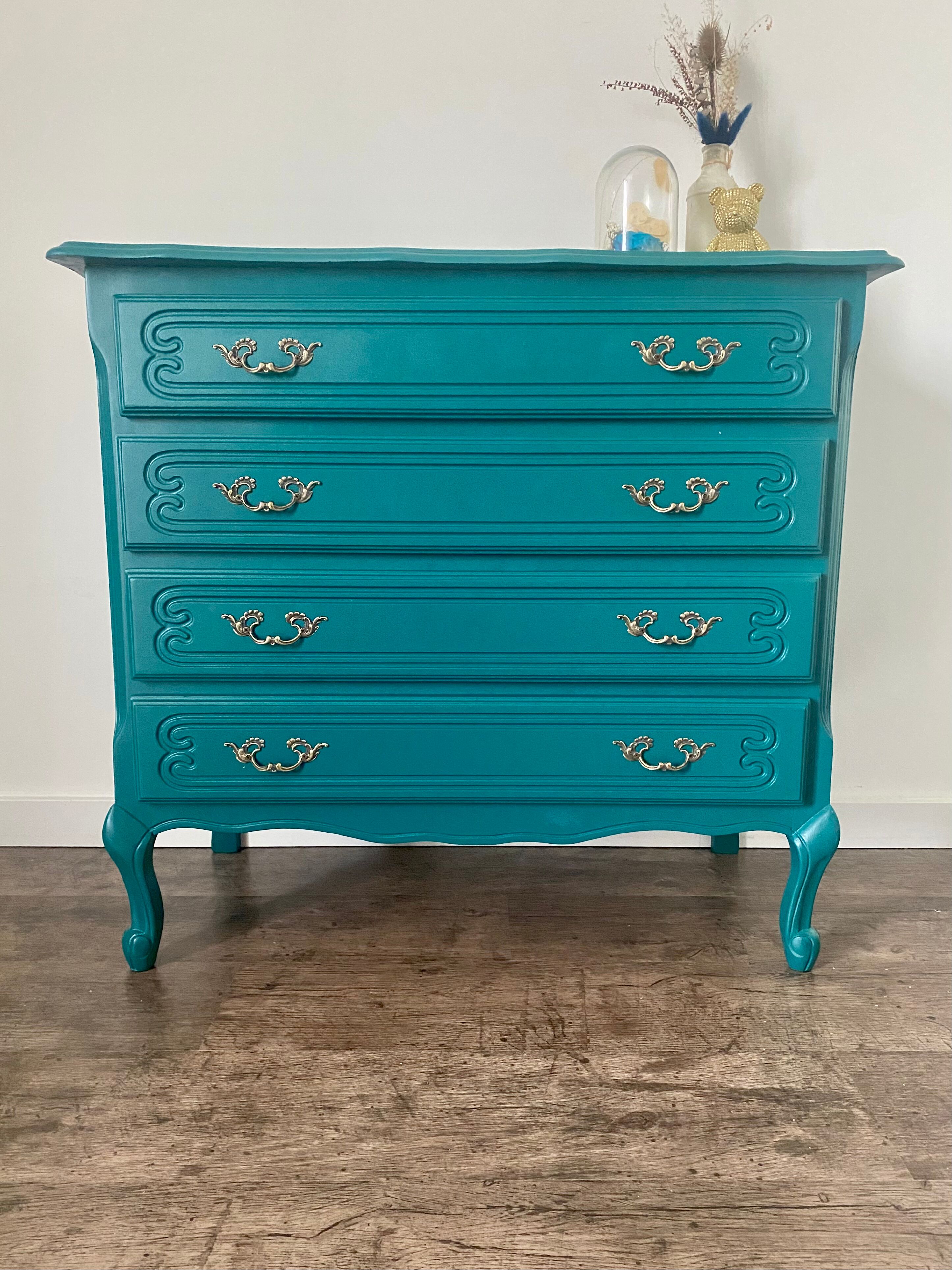 Vintage chest of drawers with a duck blue makeover