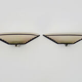 Pair of vintage italian design wall lights in metal and pink frosted glass. year 80