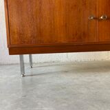 Showcase bookcase 70s solid wood and orange formica