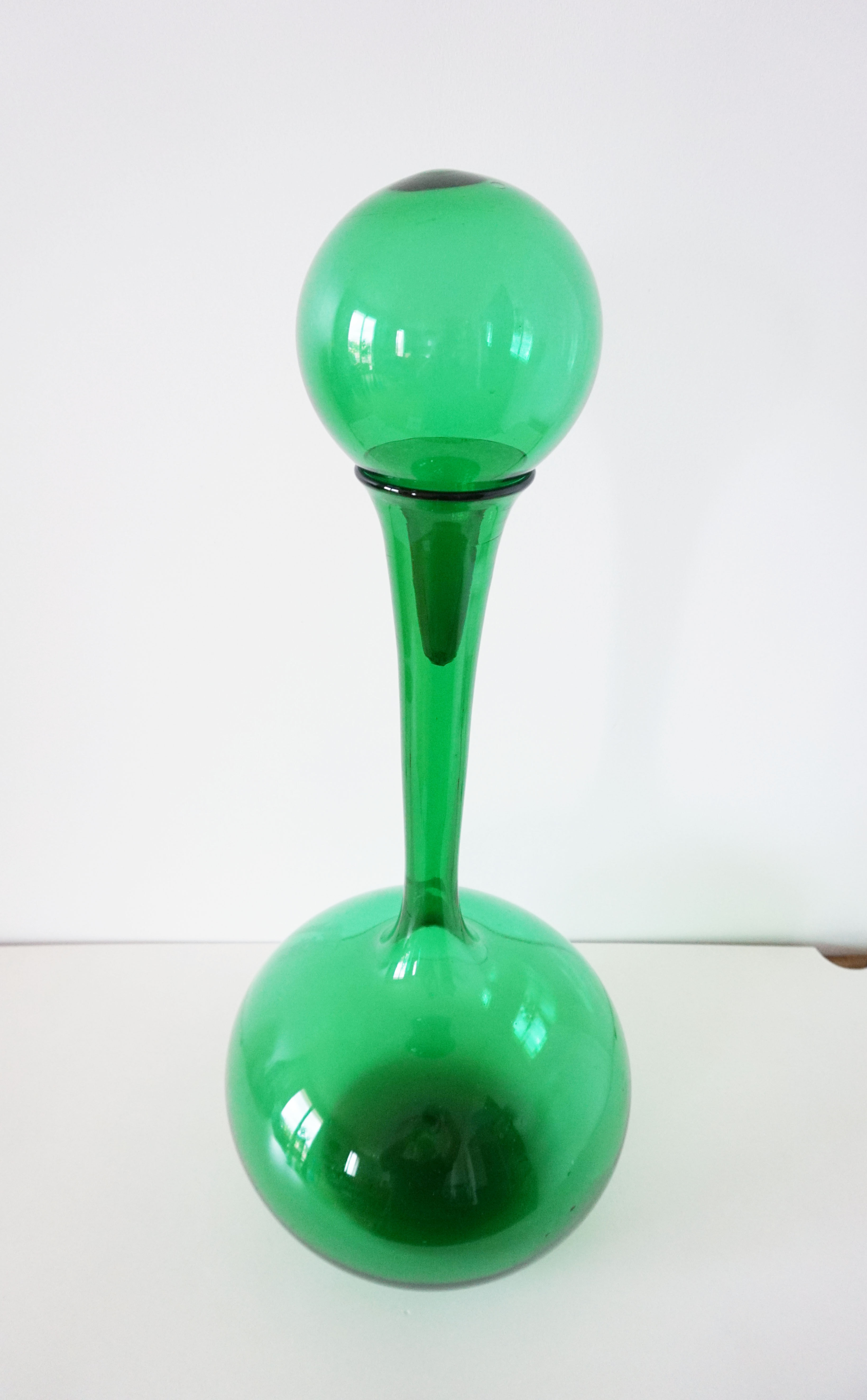 Italian bottle or decanter in green blown glass empoli