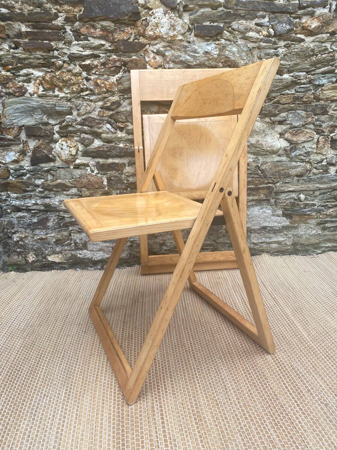 Extra flat vintage beech folding chairs