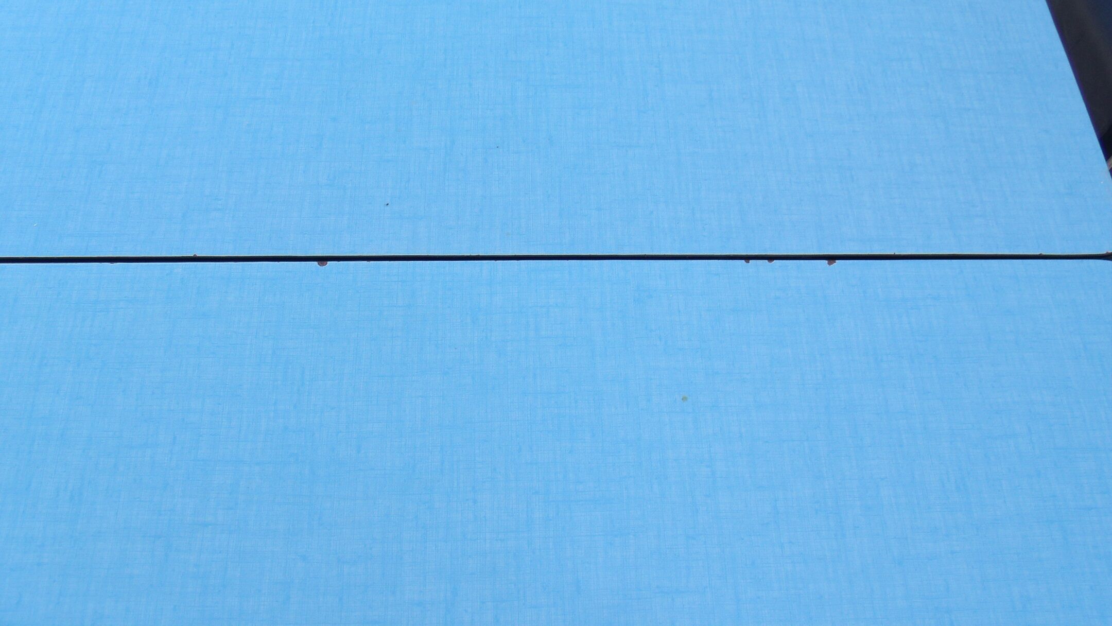 Blue formica table with extension with drawer