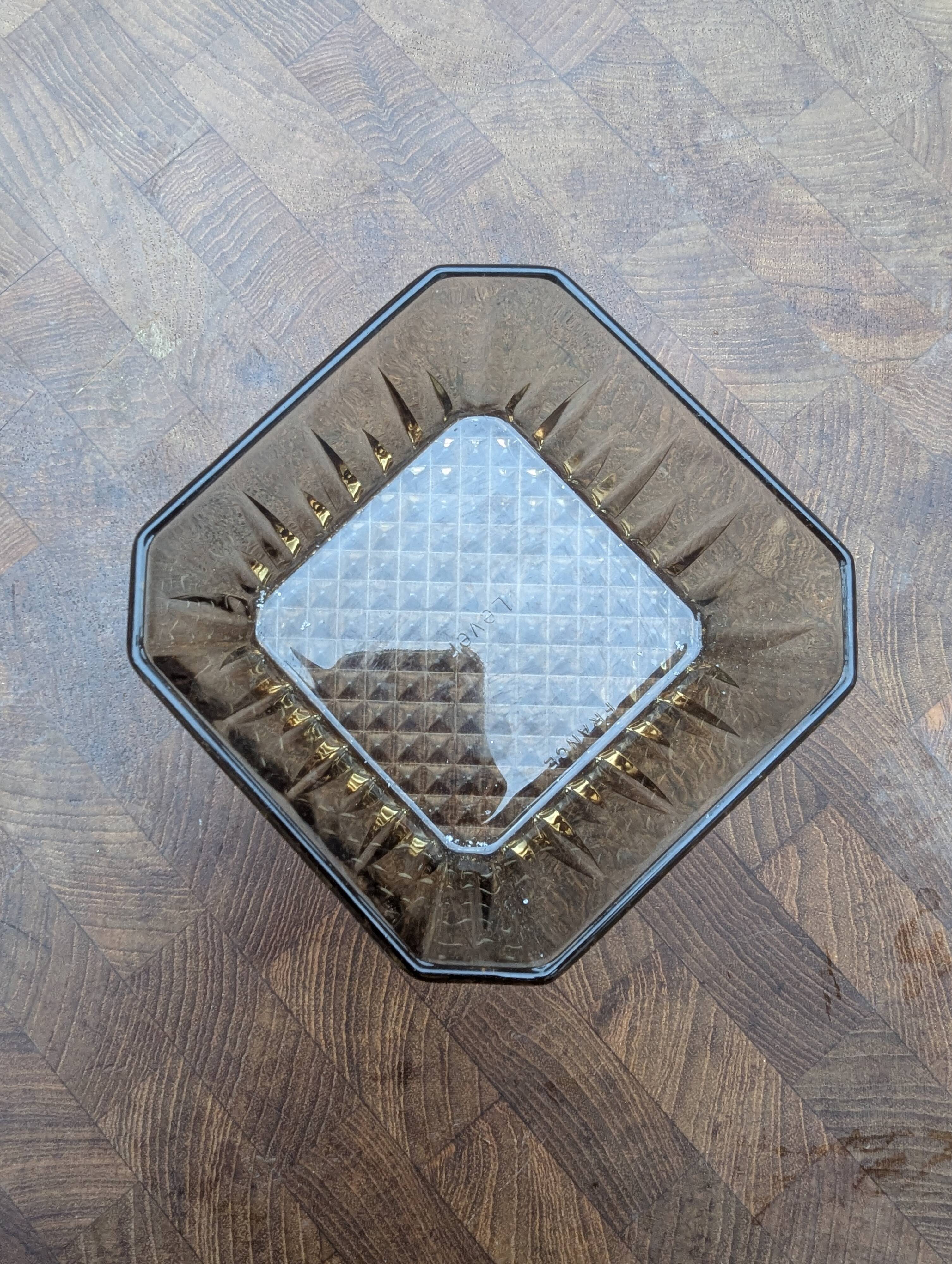 Set of 4 small square bowls - smoked glass - retro design - 70s / 80s