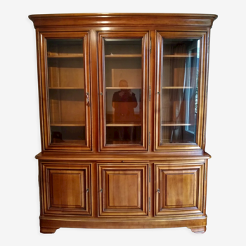 Curved bookcase two bodies Louis Philippe in solid blond cherry.