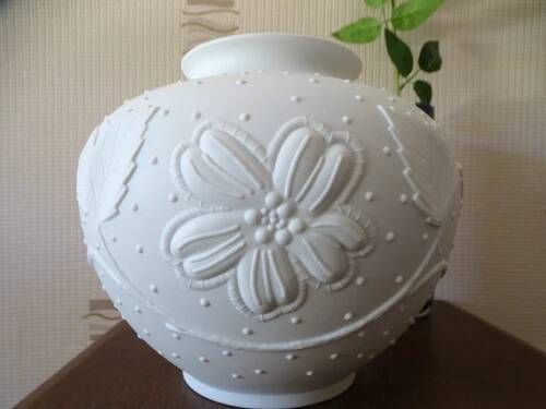 Limoges round vase "medard de noblat" biscuit porcelain flowers foliage