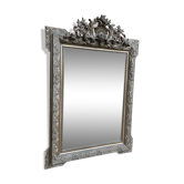 Napoleon iii pediment mirror in gilded stucco and green patina