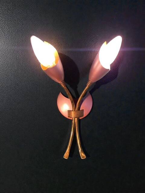 Vintage 1950s brass double wall sconce in the Italian Stilnovo style