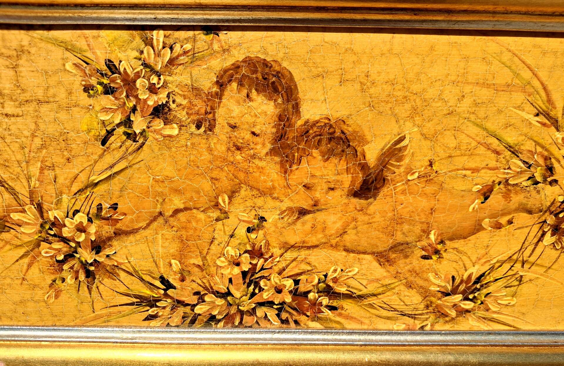 Vintage Venetian fresco, headboard, baroque art