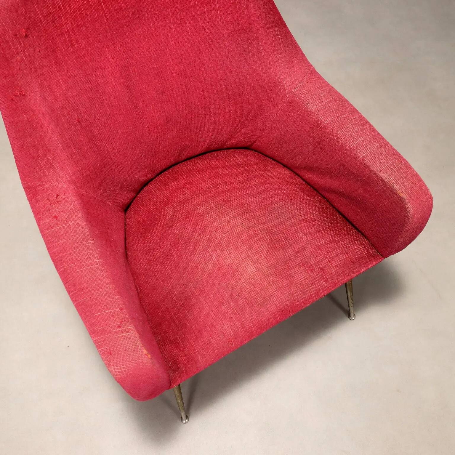 Fauteuil vintage design en tissu et laiton, Italie, années 1950-1960