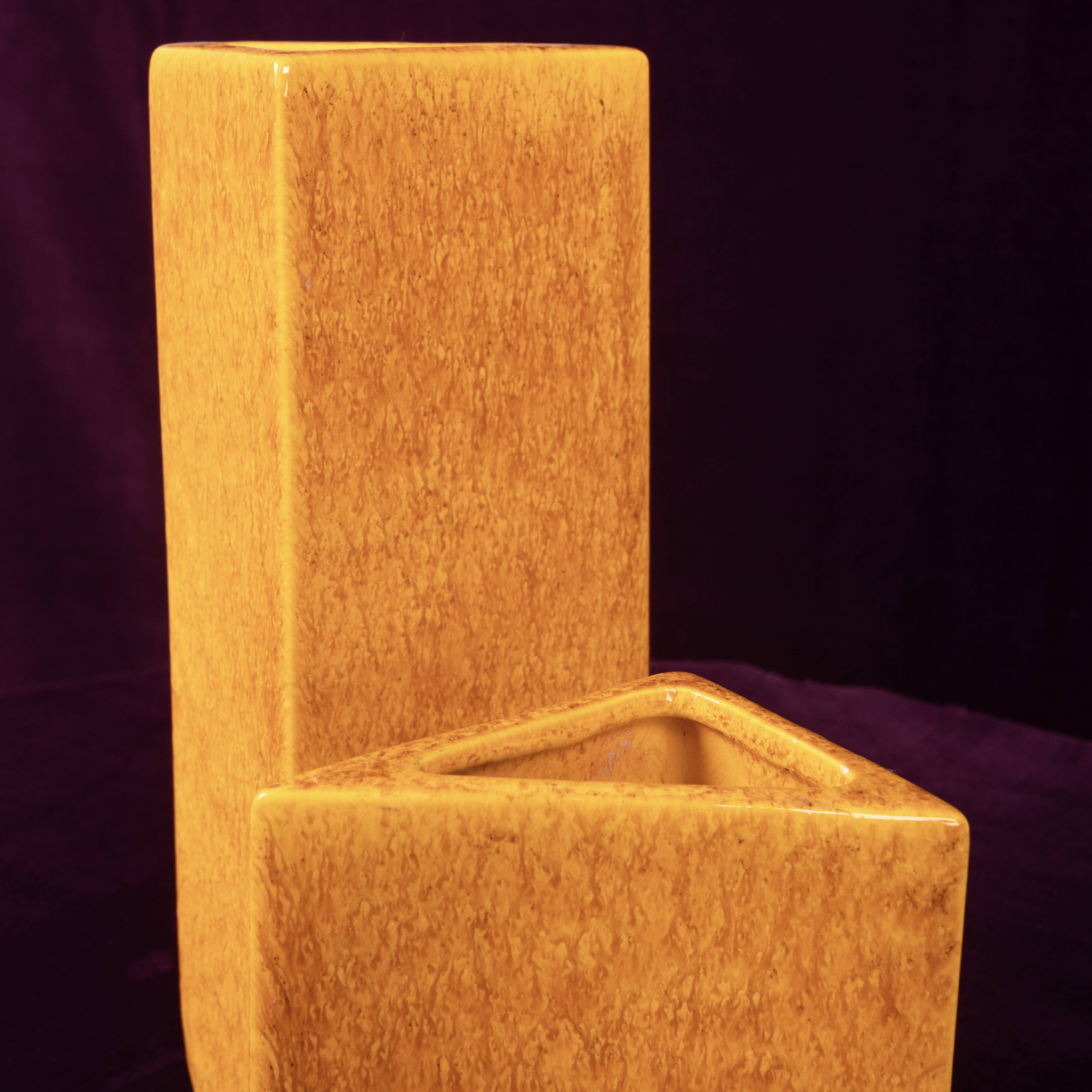 Sculptural Amber Ceramic Space Age Vase, Italy 1970