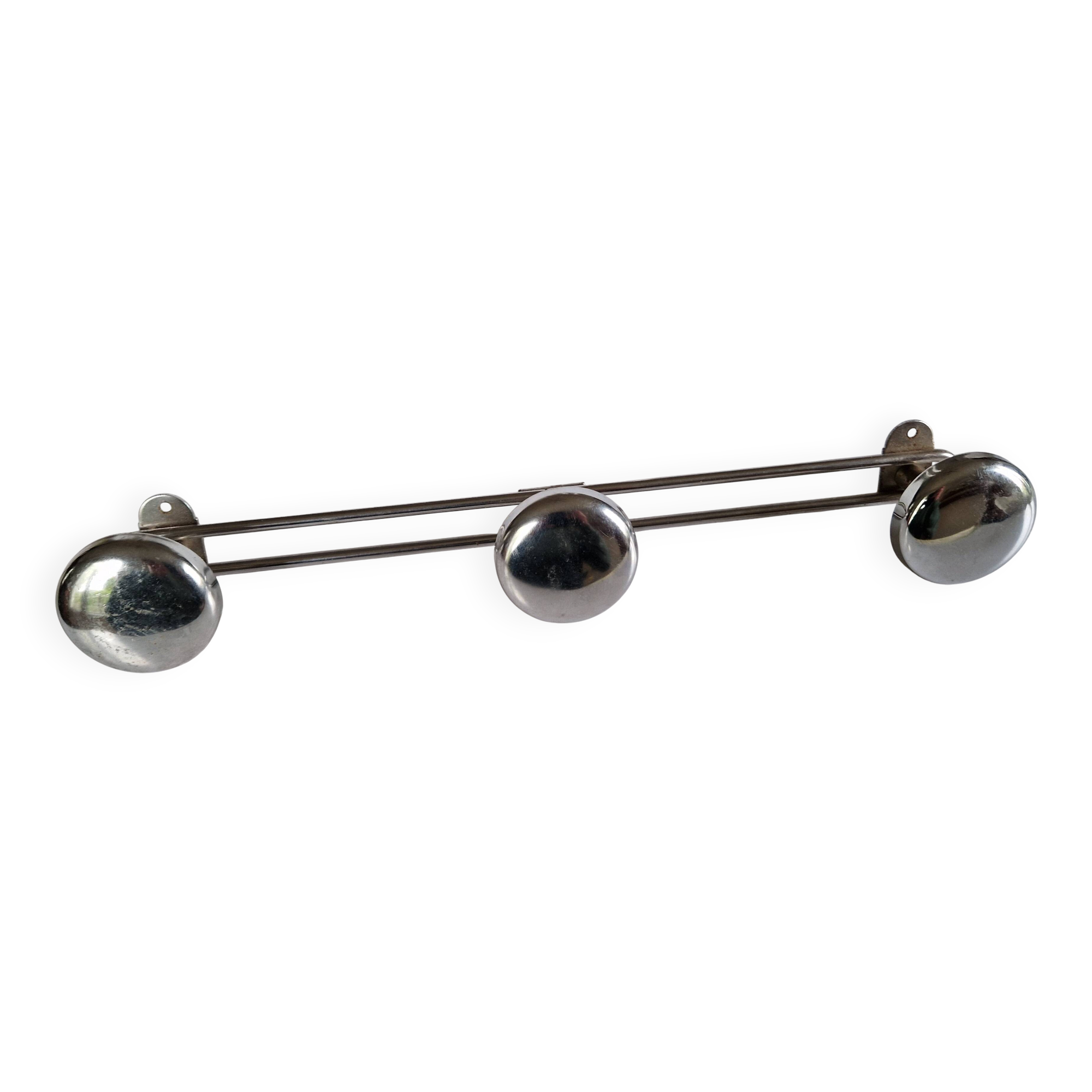 Chrome metal wall coat rack, vintage 1970s