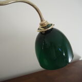 Lampe à poser de bureau en laiton col de cygne opaline verte