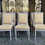 Suite of 6 louis XVI style chairs yellow velvet