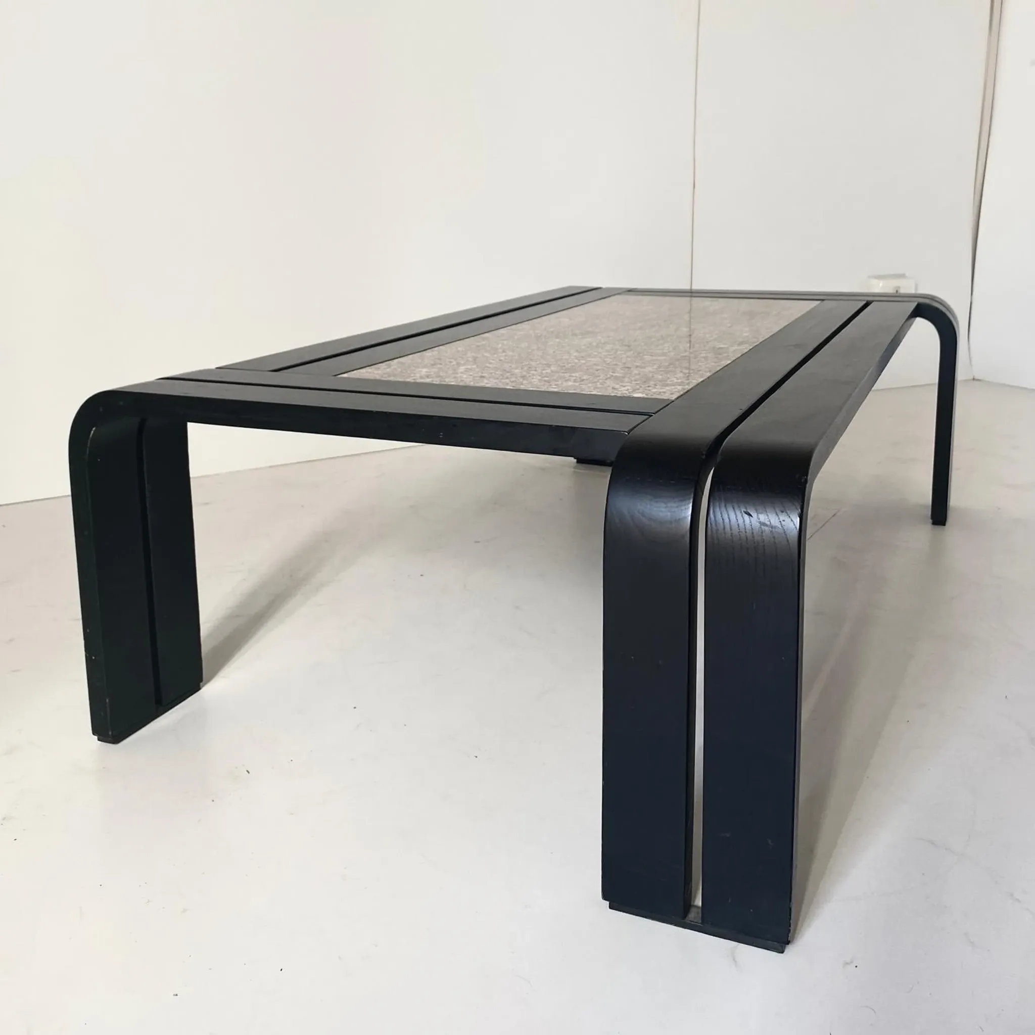 Italian Modern Sculptural Coffee Table with Granite Top & Bentwood Frame,