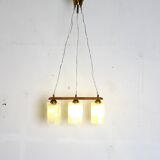 Teak, brass and glass pendant light, Denmark, 1970s