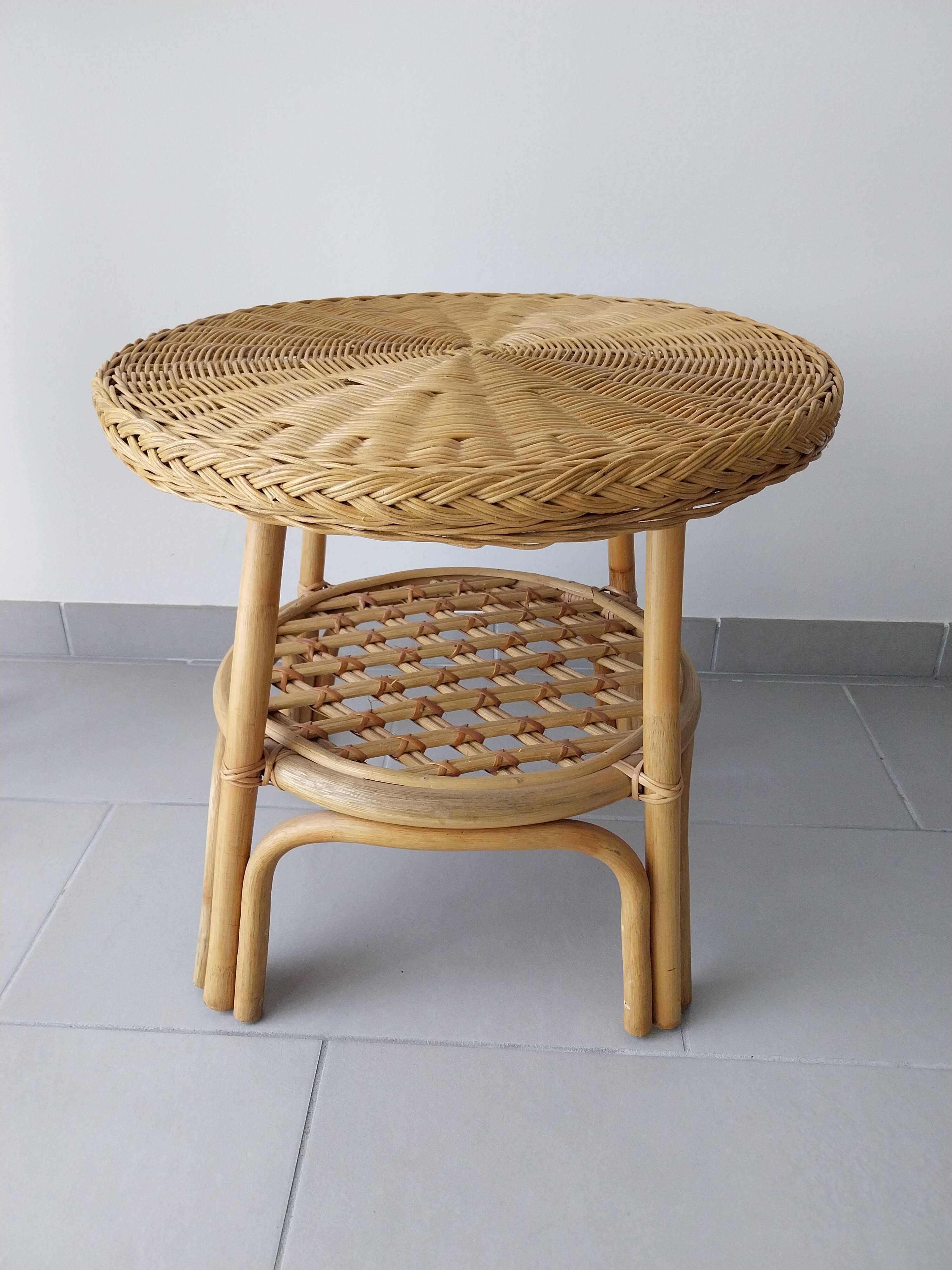 Rattan and bamboo side table