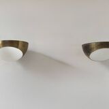 Paire d'appliques vintage laiton et verre, Italie 1960