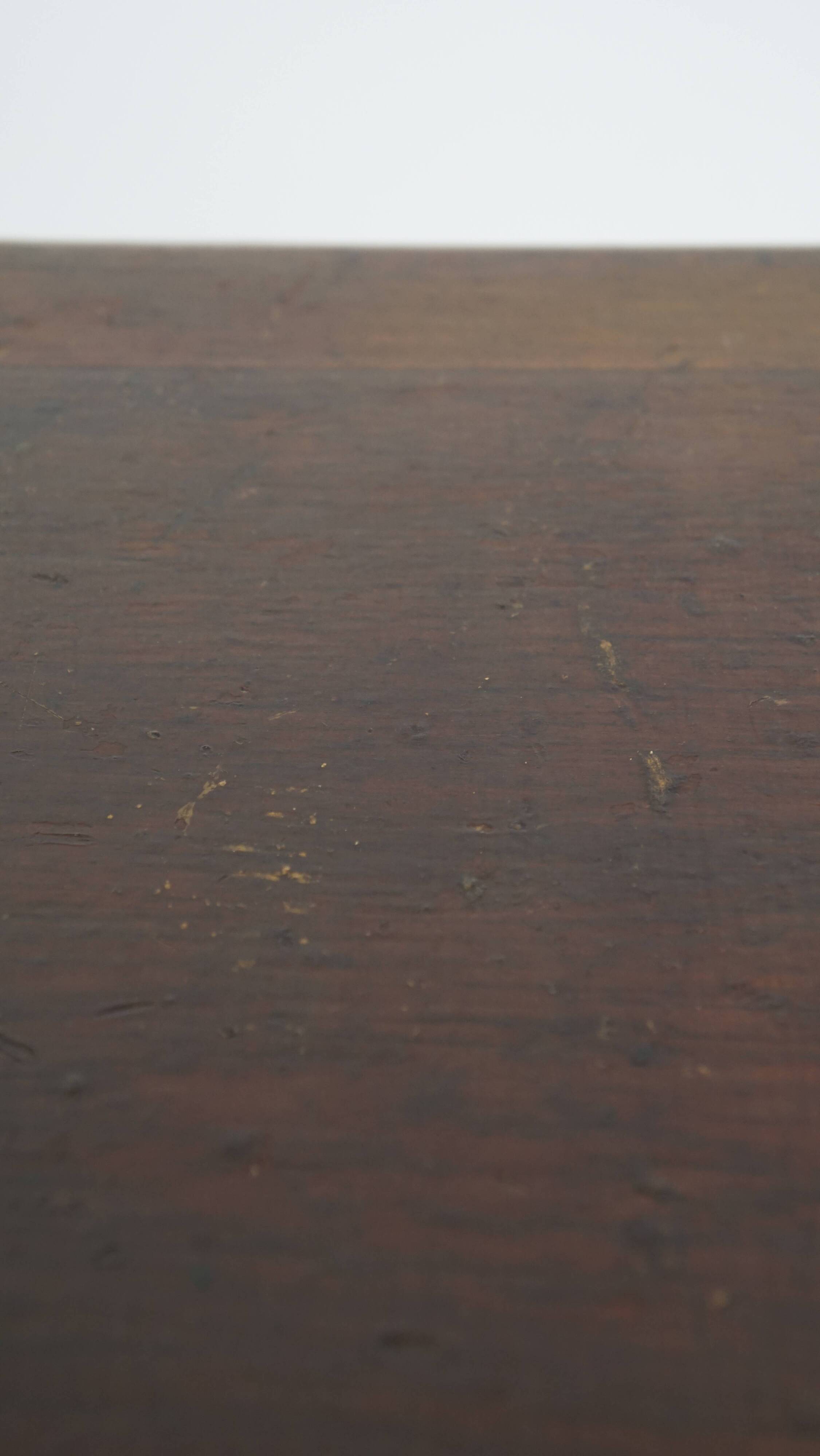 Antique Bistro Table with Gold-Colored Cast Iron Base and Dark Oak Top