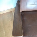Scandinavian armchair in brown leatherette and wood