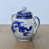 Porcelain sugar bowl with cobalt blue five-clawed dragon decor - Japan