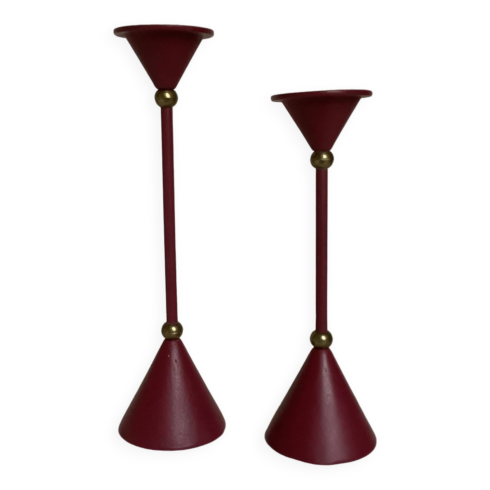 Pair of vintage burgundy candlesticks
