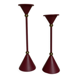 Pair of vintage burgundy candlesticks