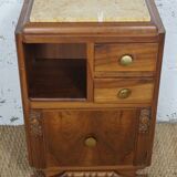 Art deco bedside table in solid wood and marble
