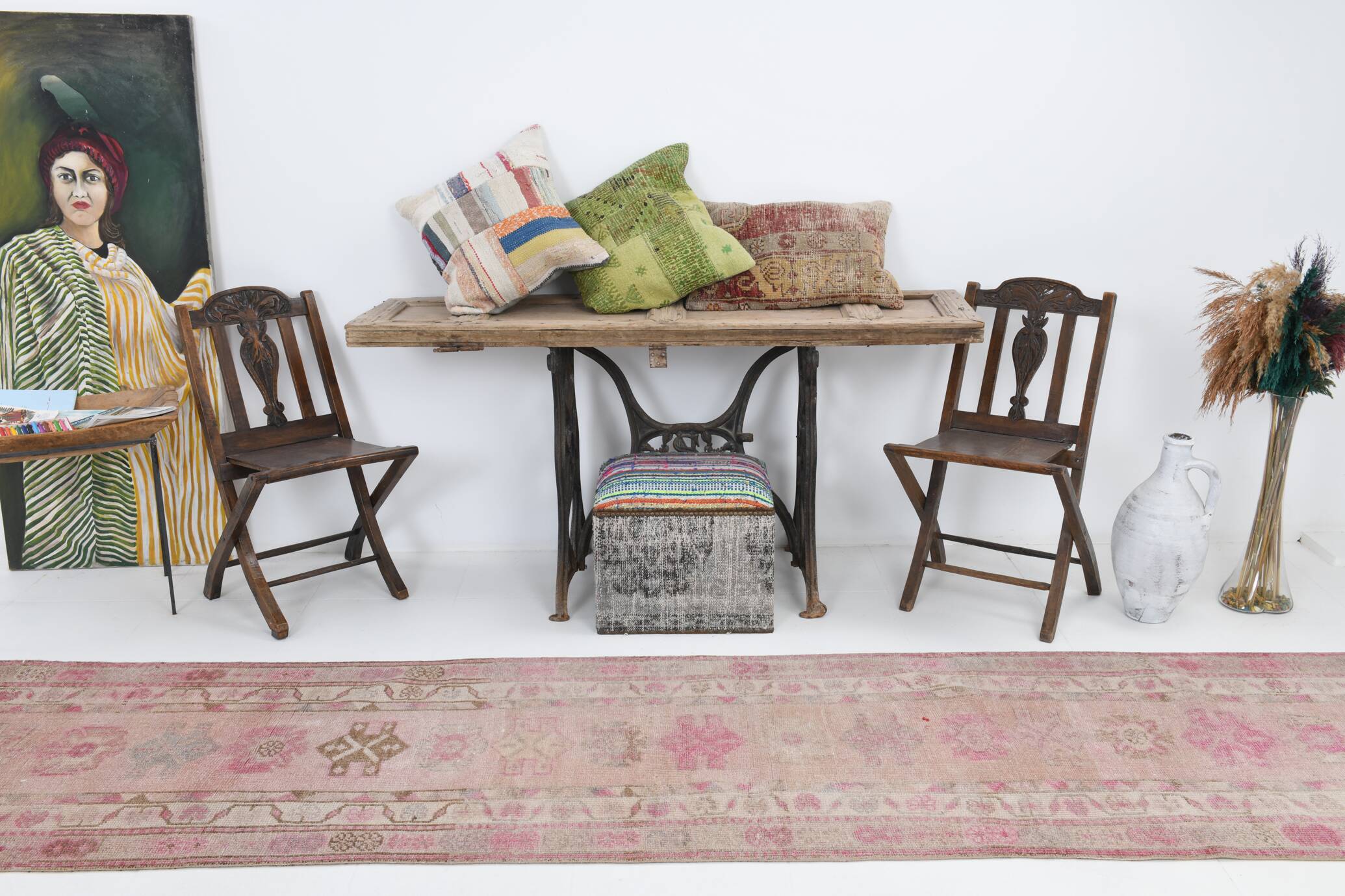 3x12 Soft Pink & Brown Turkish Runner Rug, 86x374CM