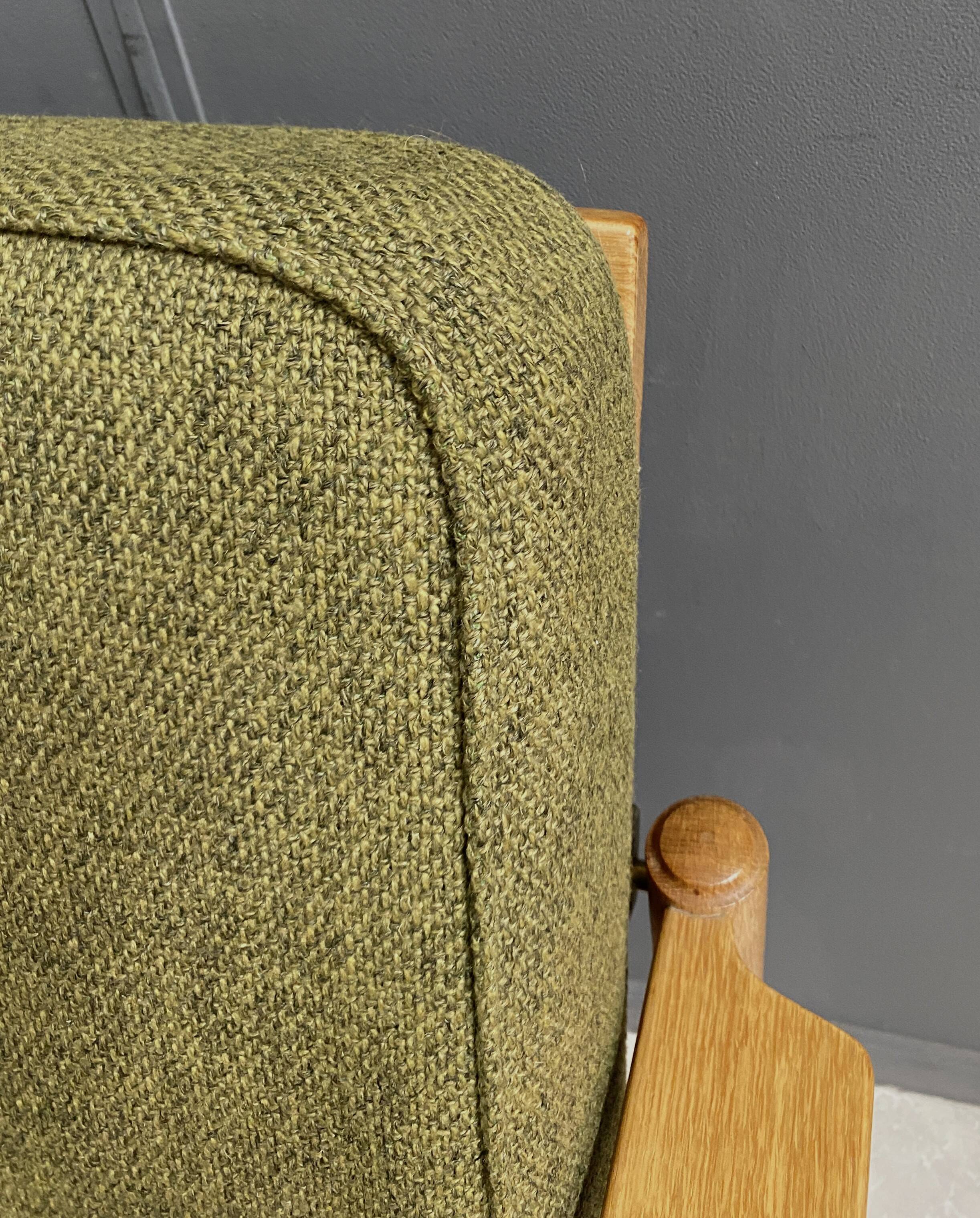 green fabric and wood 3 seat sofa 1960s