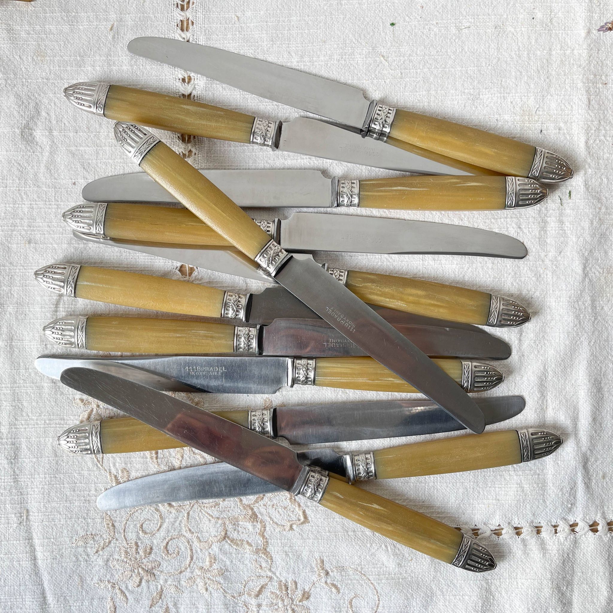 12 vintage Pradel stainless steel bakelite knives