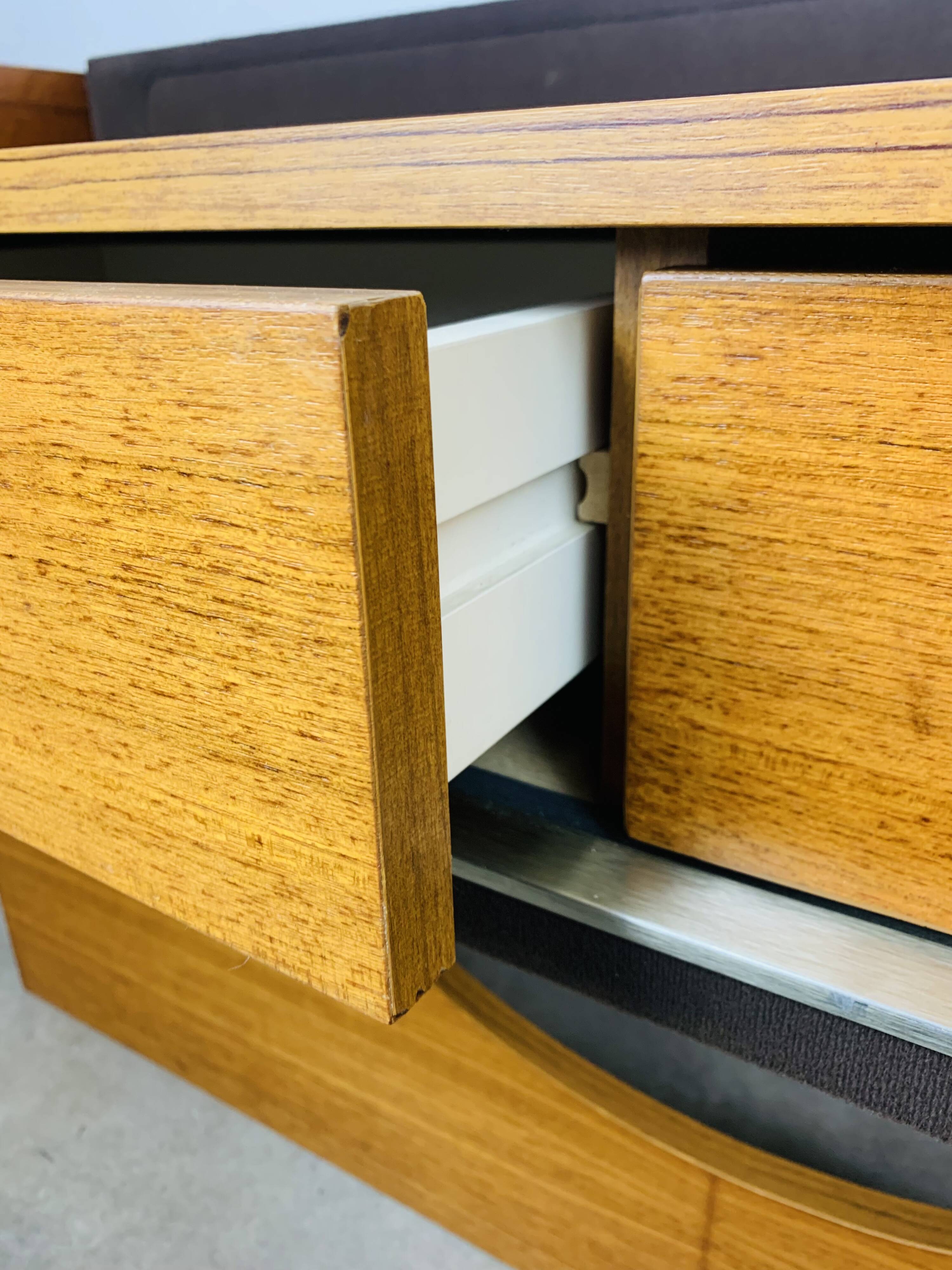 Vintage teak and aluminum sideboard, 1970s, TV stand, Scandinavian style