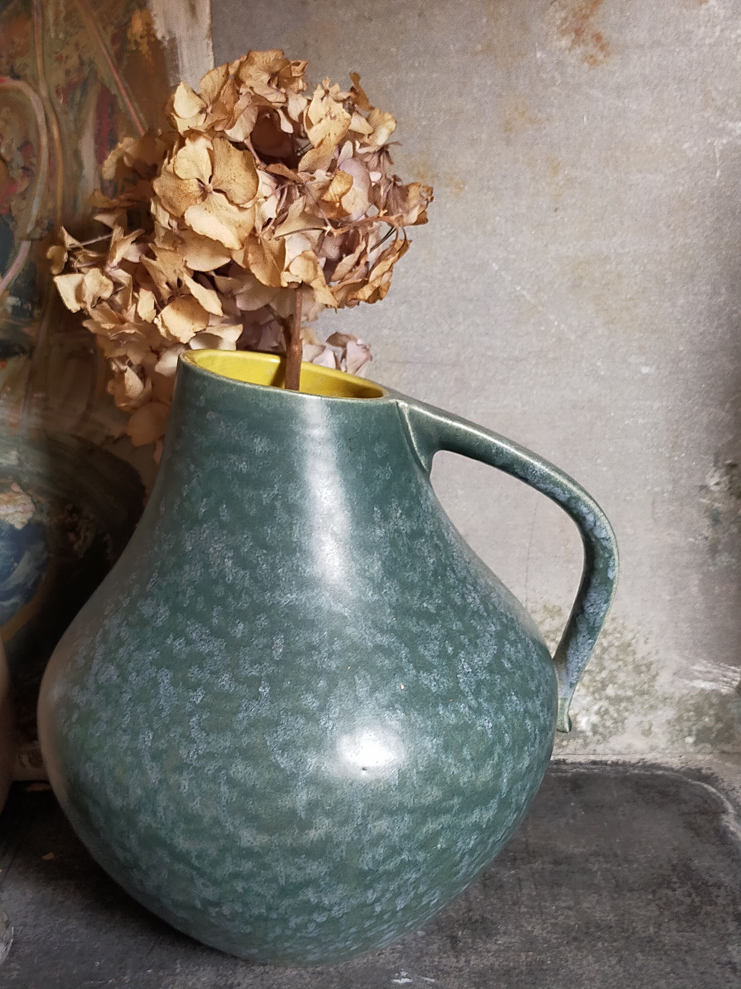 German ceramic vase Art-Deco with speckled enamel model n°377