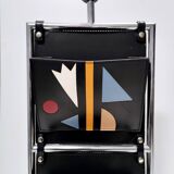 Black Leather and Chrome-Plated Metal Magazine Rack by Salmistraro, Italy