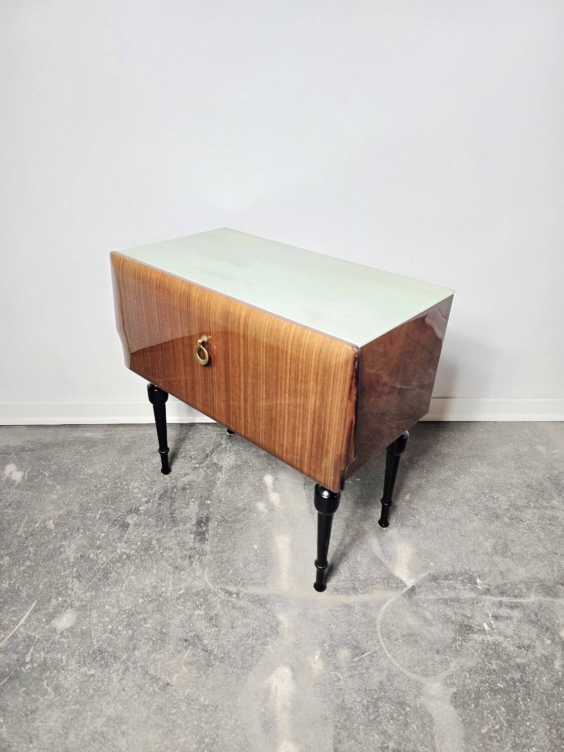 80s Italian Nightstand with Glass top