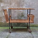 Metal and wicker serving trolley