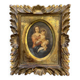 Old painting religious image carved wooden frame