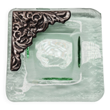 Murano glass catchall, corner adorned with baroque patterns.