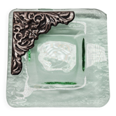 Murano glass catchall, corner adorned with baroque patterns.