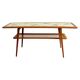 Mosaic coffee table, teak and straw, created by designer Paul Jensen.