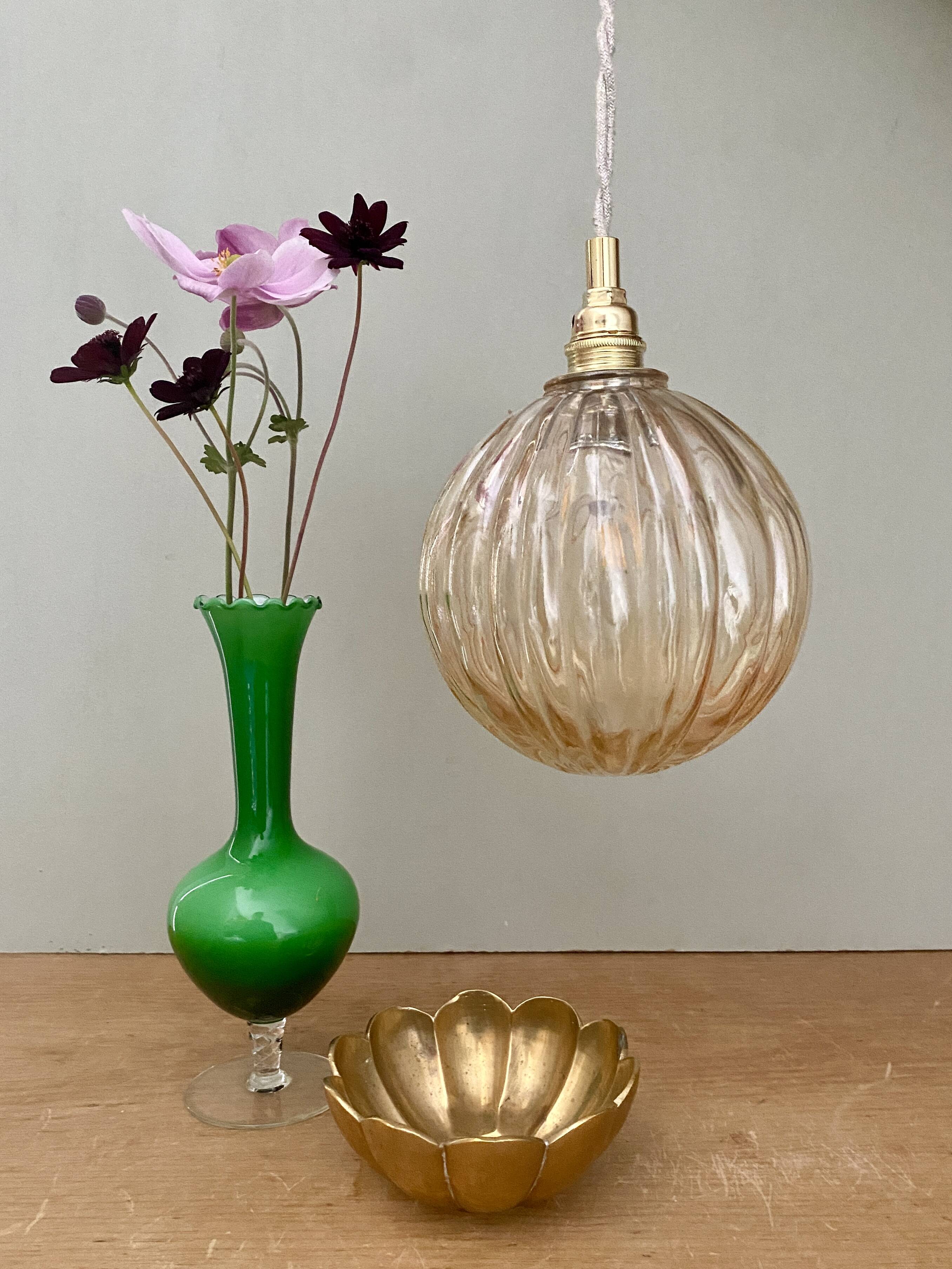 Vintage round amber glass globe pendant light