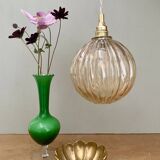 Vintage round amber glass globe pendant light