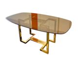 Belgo chrome dining table from the 70s with smoked glass