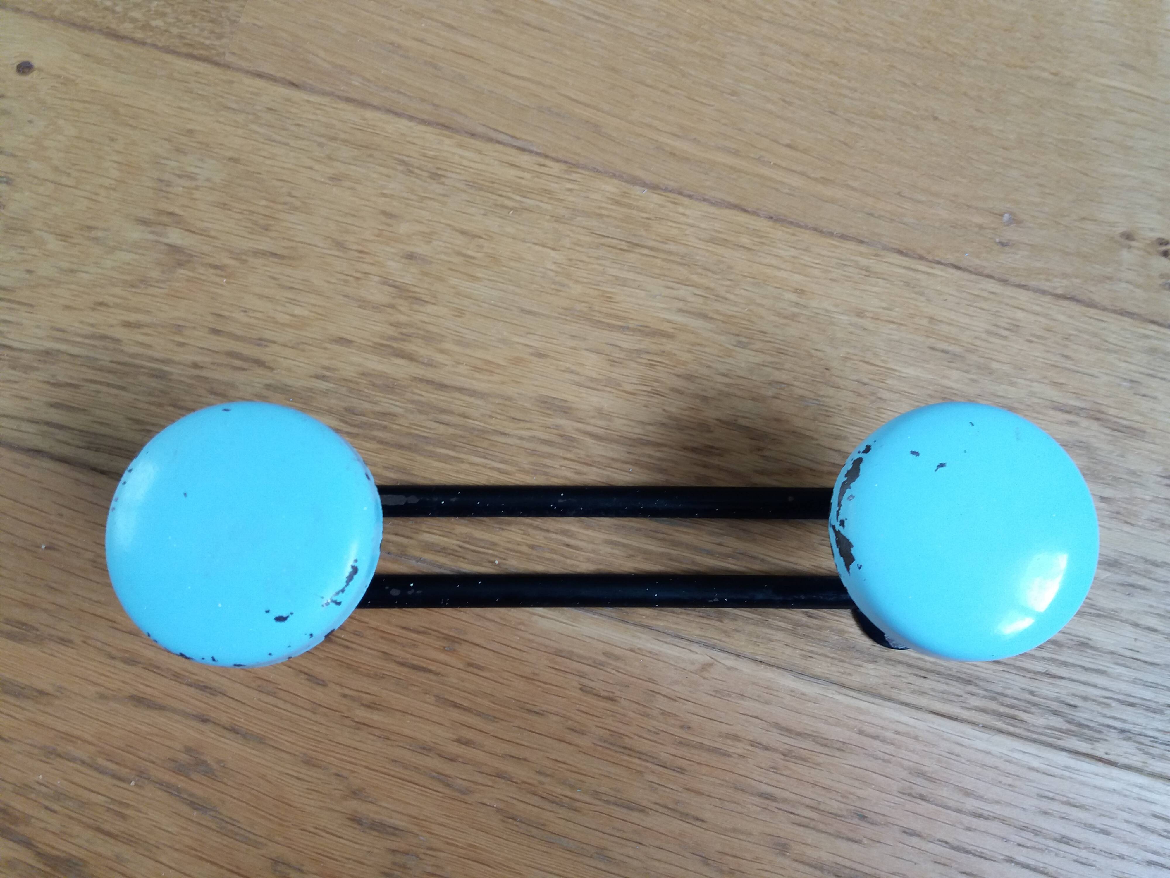 Wall coat rack with 2 vintage hooks from the 60s and 70s