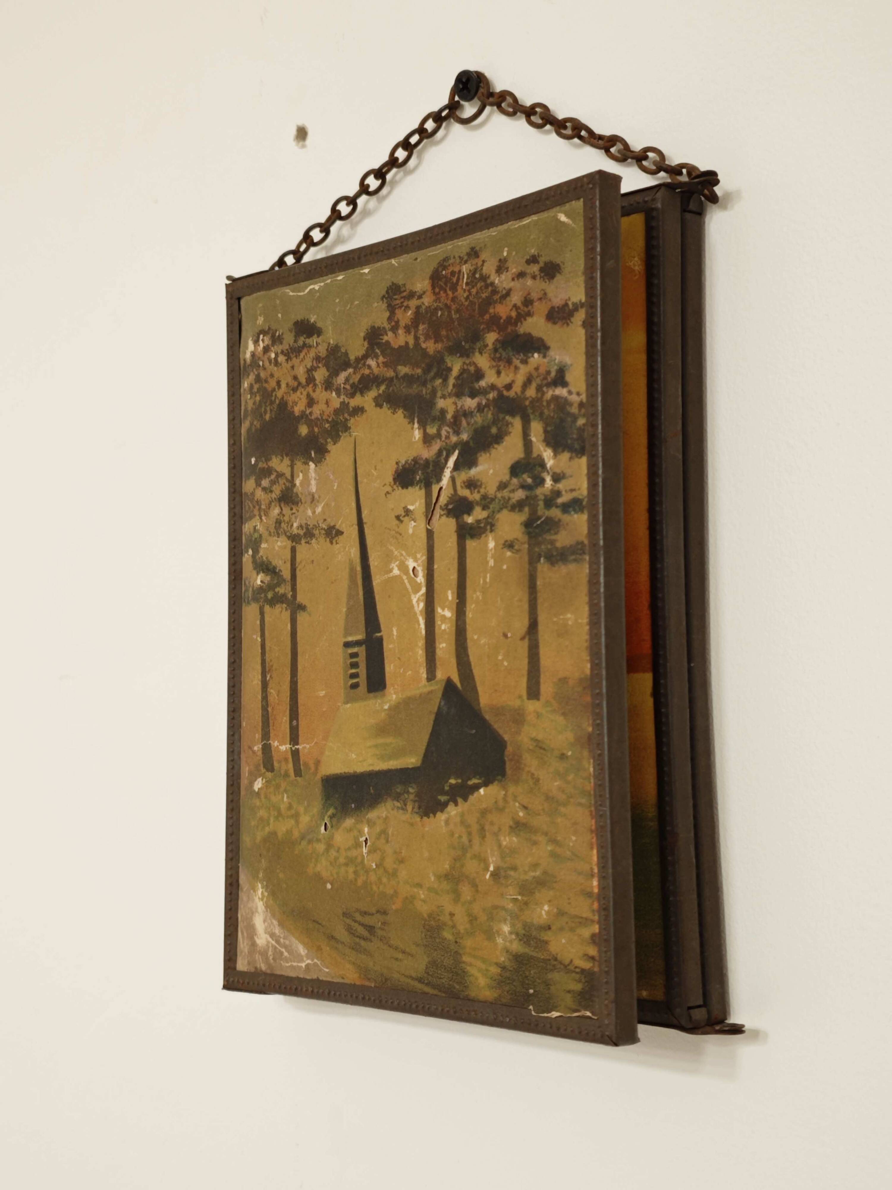 Vintage 1920 barber triptych mirror