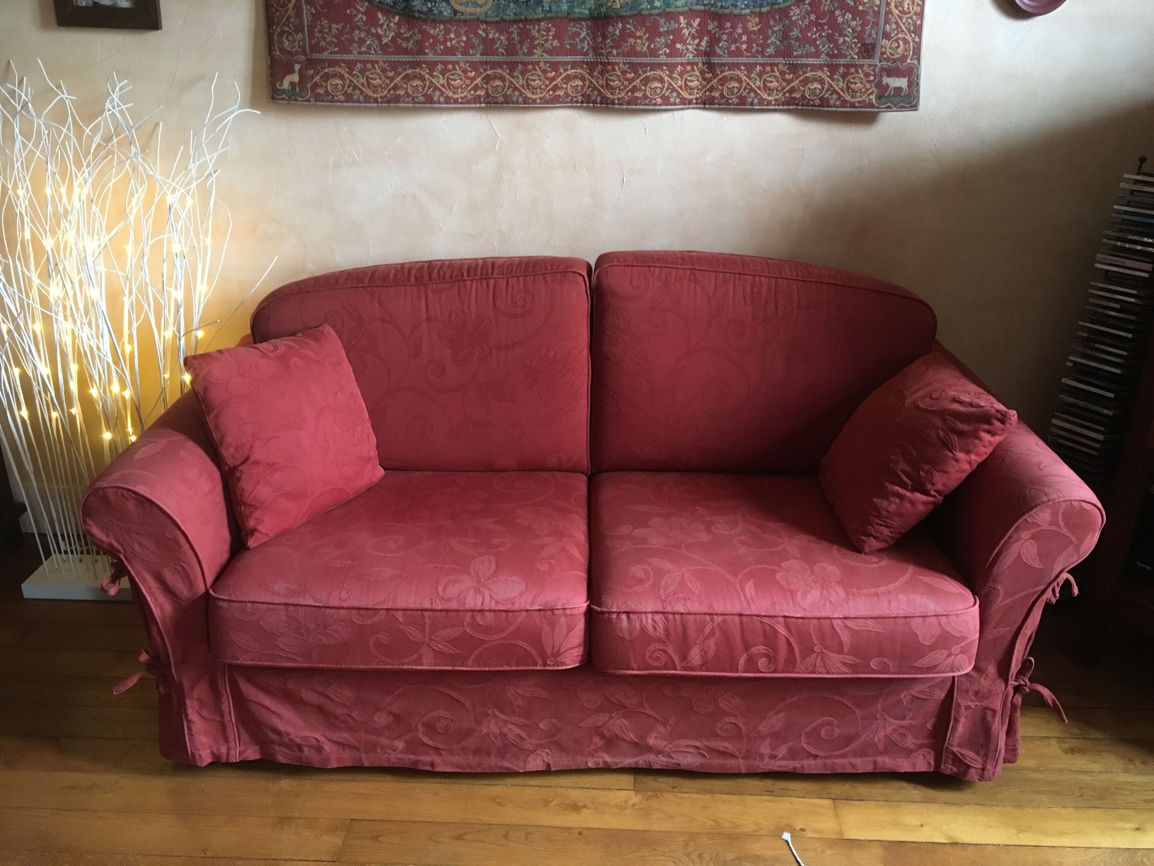 Red fabric sofa