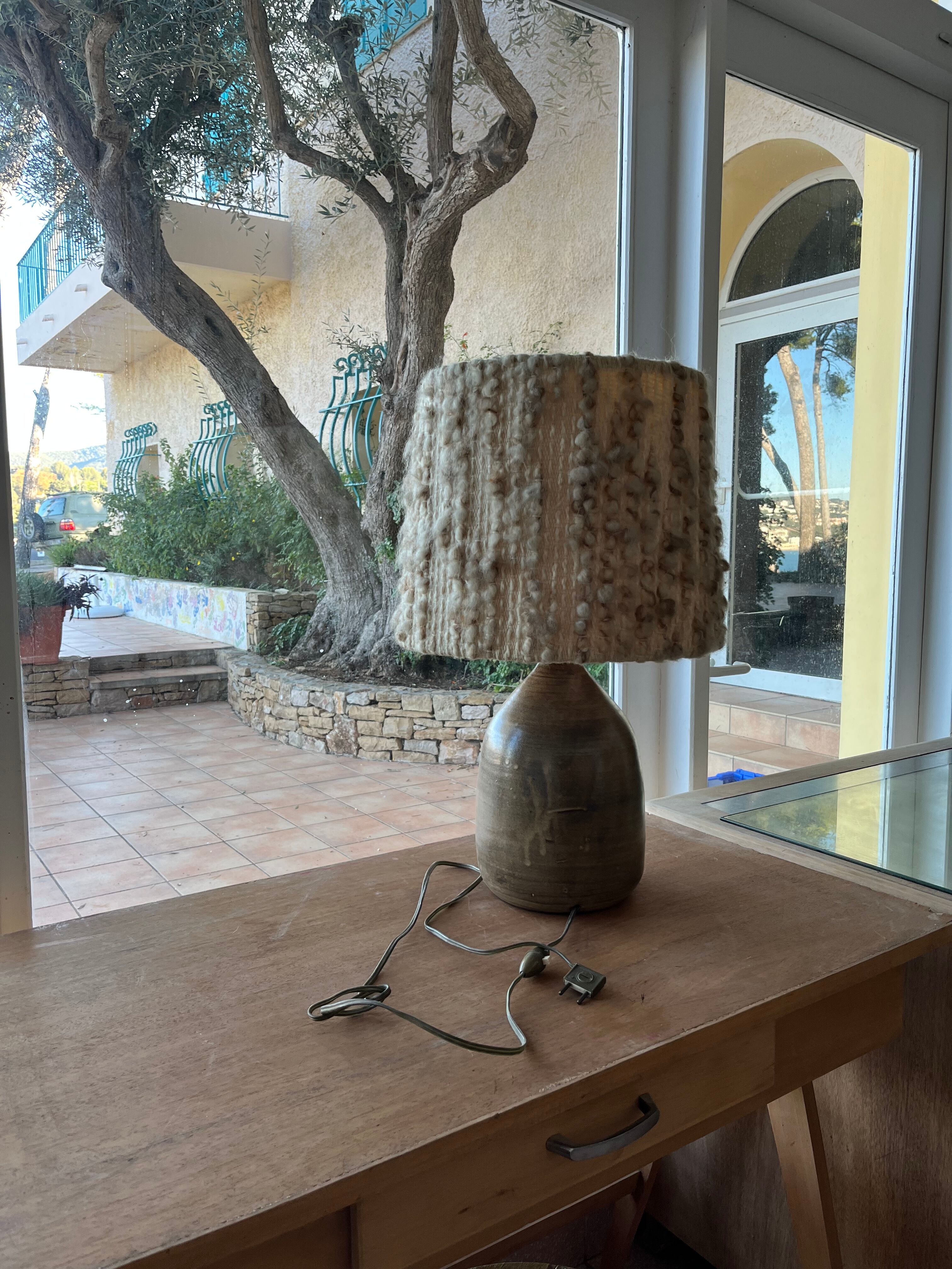 Enamelled sandstone lamp from the 1950s