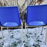 Pair of blue child chairs vintage school office plastic 70s
