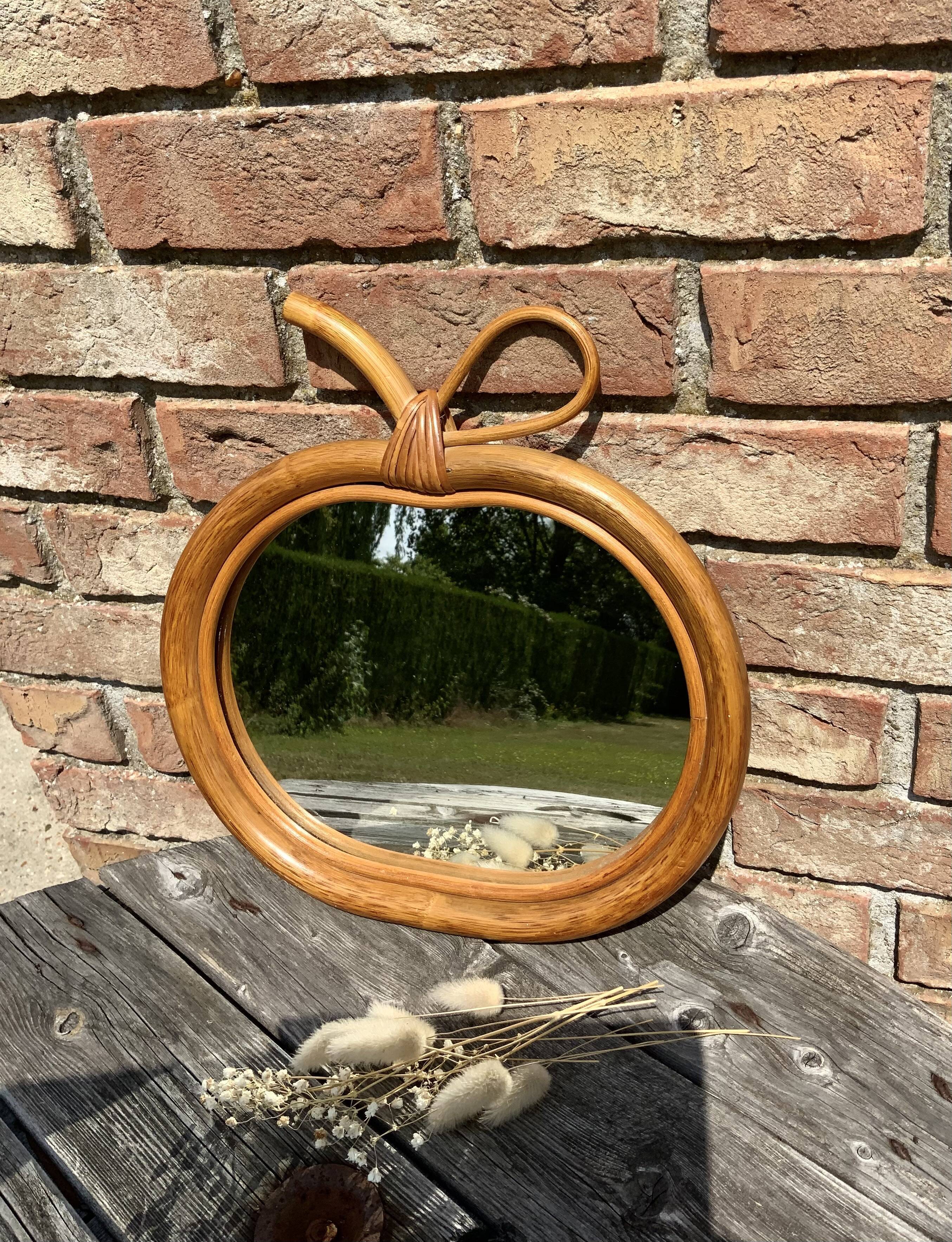 Miroir rotin pomme vintage